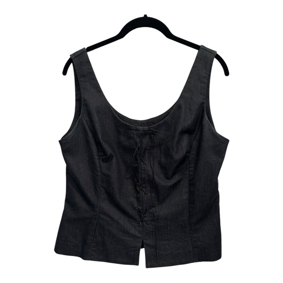 John Roberts Top Womens Black Lace Up Cropped Sleeveless Side Zip Gothic‎ Biker - Picture 1 of 9